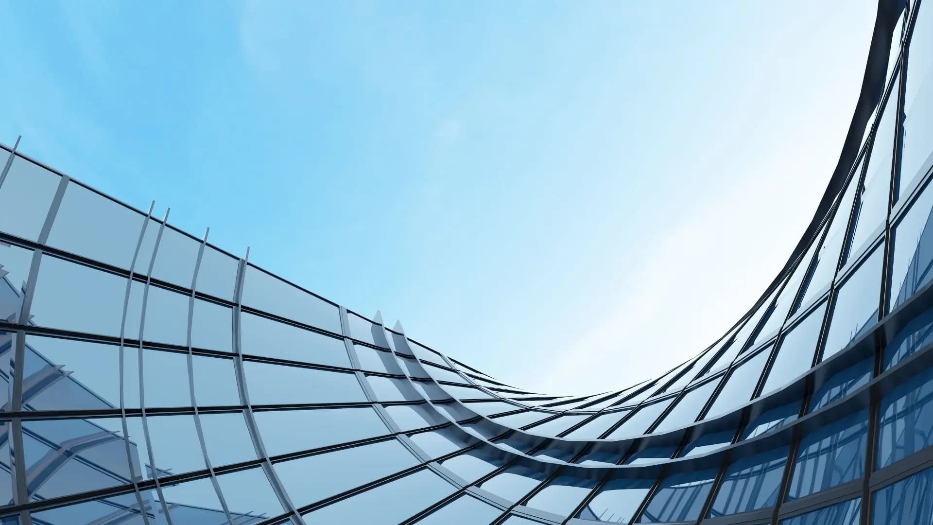 Curved architectural glass facade detail
